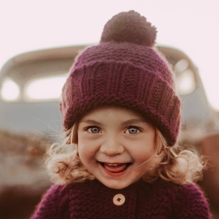 Huggalugs - Wholesale Beanie - Kids - Plum Garter Stitch Beanie Hat SALE