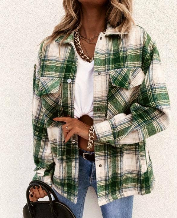 Rosa Clothing - Wholesale Shirt Jacket/Shacket - Women's - Contrasting long-sleeved brushed plaid jacket11