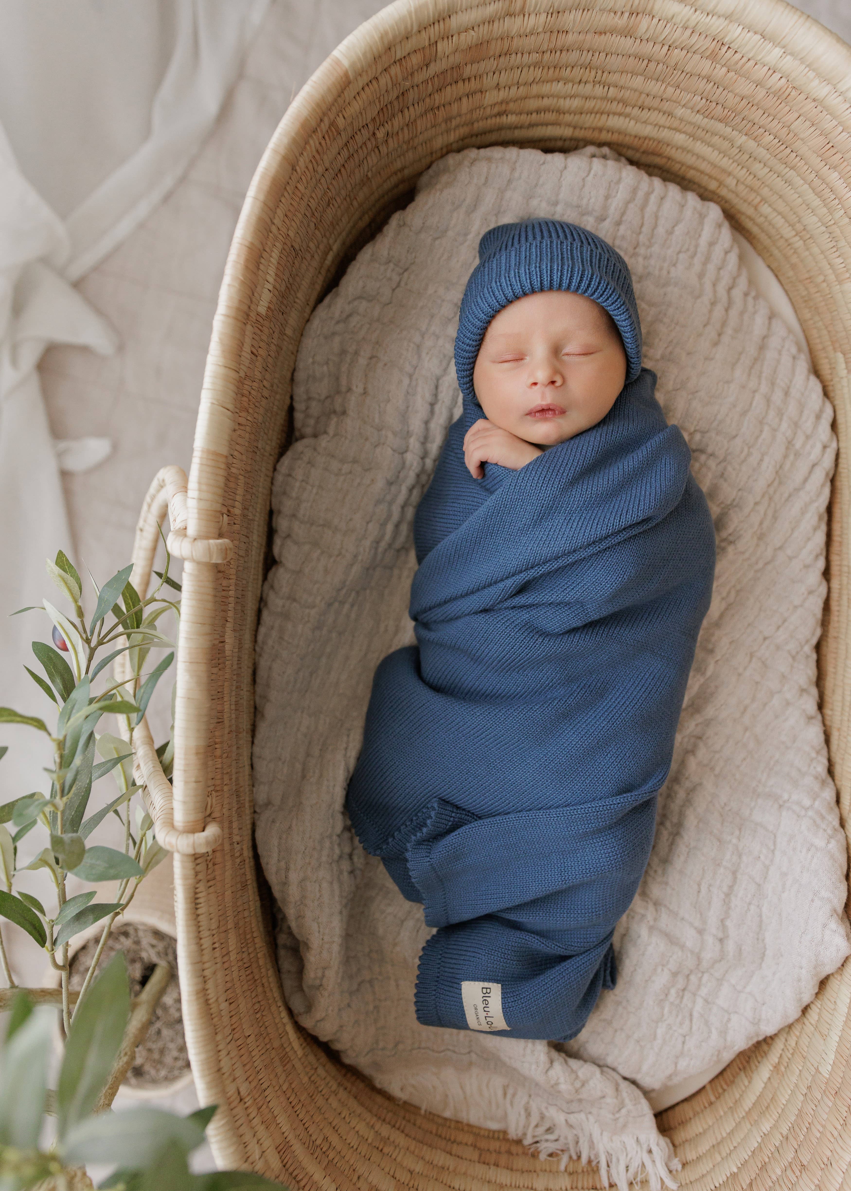 Bleu La La - Wholesale Bedding Blanket - Kids & Baby - Luxe - 100% Organic Cotton Knit Blanket + Hat Boxed Gift Set18