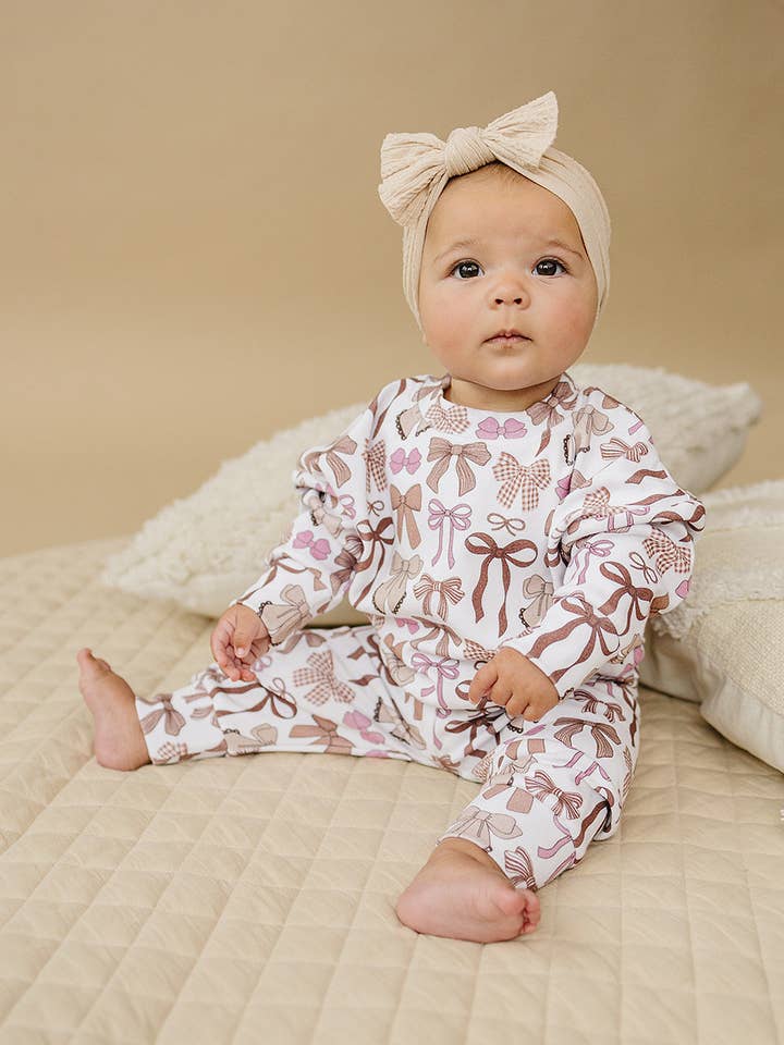 Jogger Set | Mocha Bows for wholesale by Lucky Panda Kids