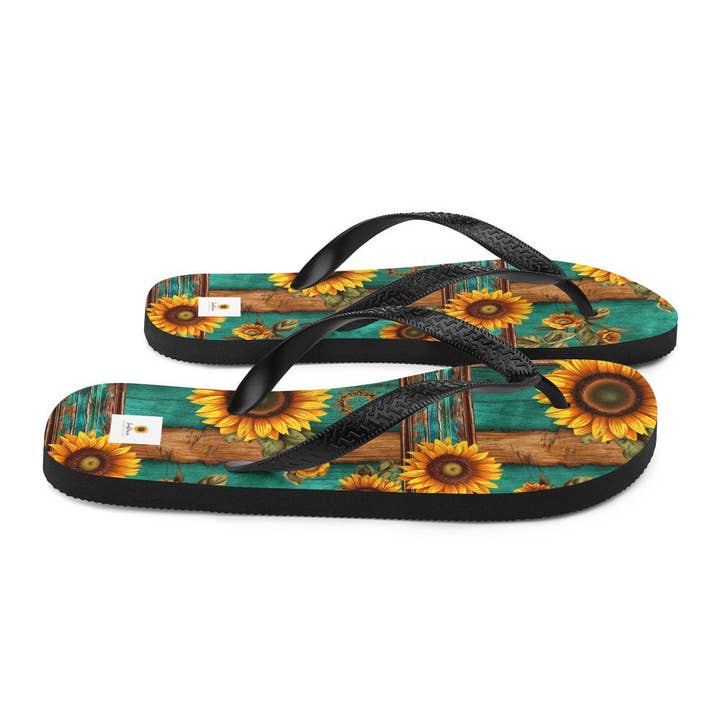 SUNFLOWER DREAMS BOUTIQUE - Venta al por mayor Chanclas - Mujer - Chancletas de color turquesa y girasoles