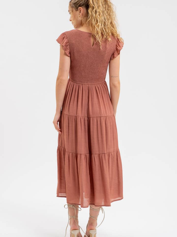 Blu Pepper - Venta al por mayor Vestido - Mujer - Vestido midi con volantes y cuerpo fruncido56