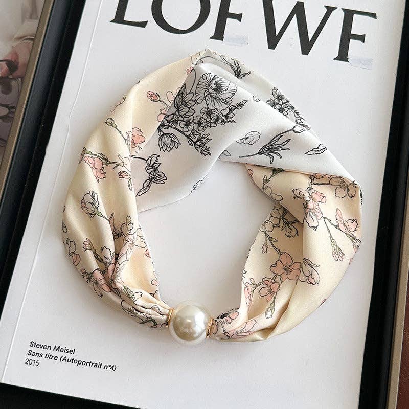 Dipped Shop – wholesale Scarf – Women's – Elegant Print Large Pearl Silk Scarf DP25G46310