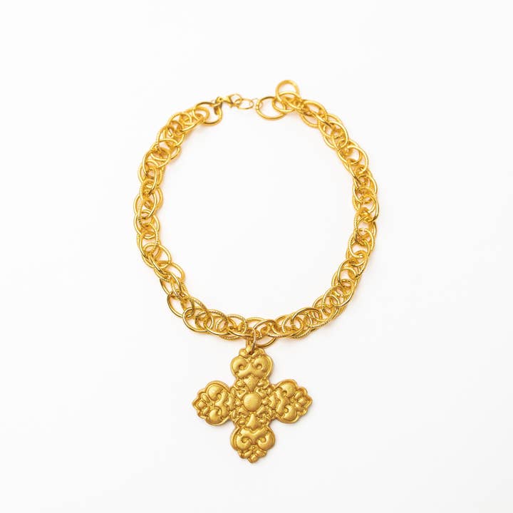 18" Double Gold Chain with Andrea Cross for wholesale by Hidden Truth Jewelry