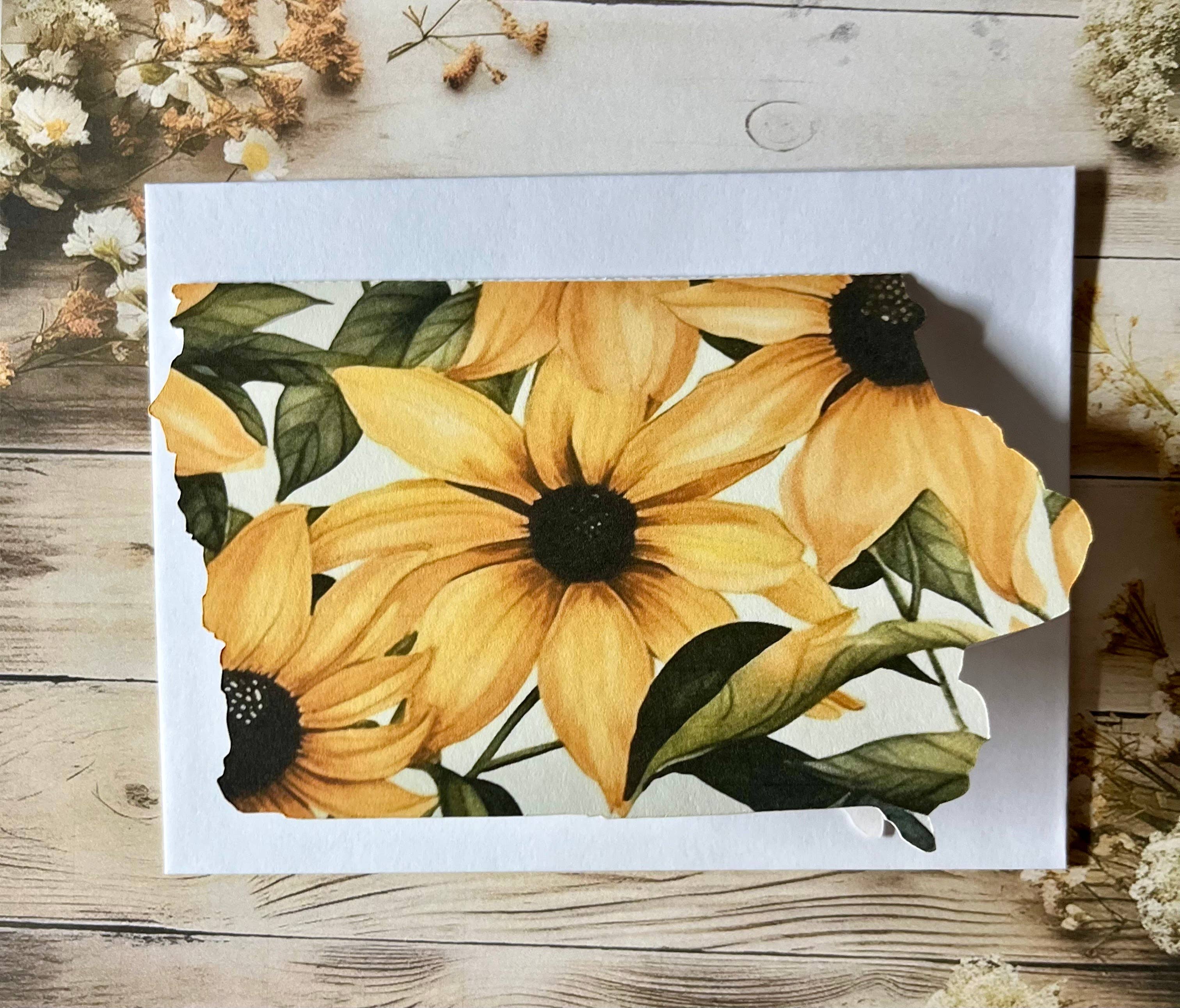 Iowa Paper Farm - Wholesale Everyday Greeting Card - Iowa Shaped Card with black eyed susan flowers single card  1
