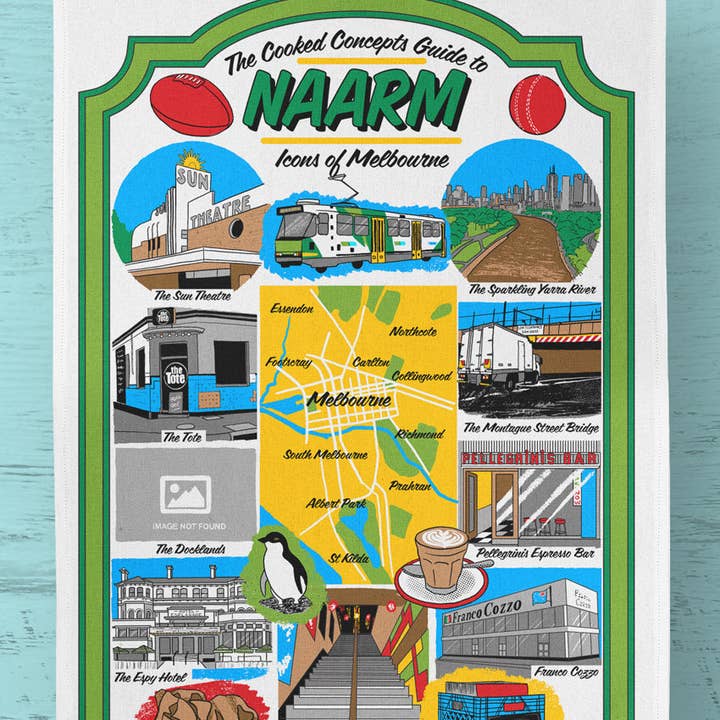 Cooked Concepts - Wholesale Tea towel - Icons of Naarm (Melbourne) Tea Towel