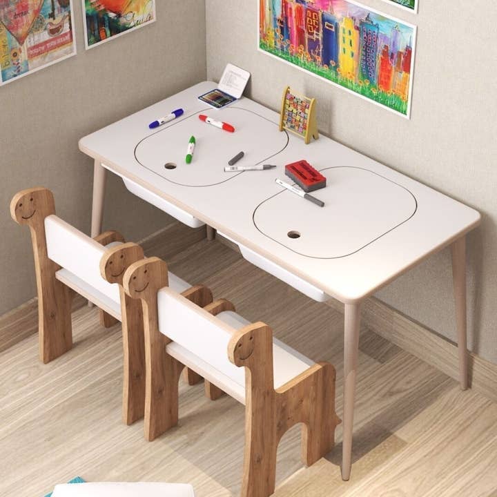 Bonnie Handmade - Wholesale Bouwset - Kinderen - Houten sensorische speeltafel, activiteitentafel voor kinderen met 2 bakken