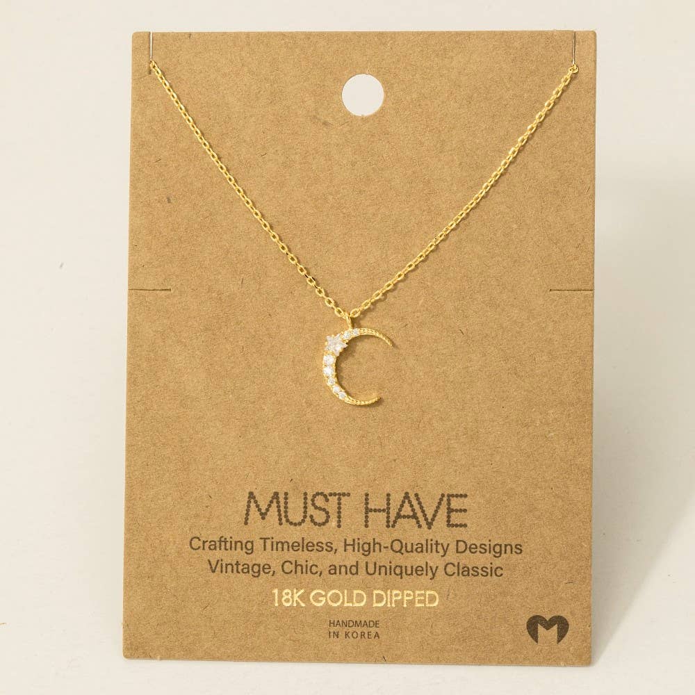 Fame Accessories - Wholesale Pendant/Charm Necklace - Pave Crescent Moon Pendant Necklace1