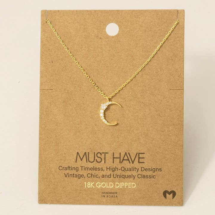 Fame Accessories - Wholesale Pendant/Charm Necklace - Pave Crescent Moon Pendant Necklace1