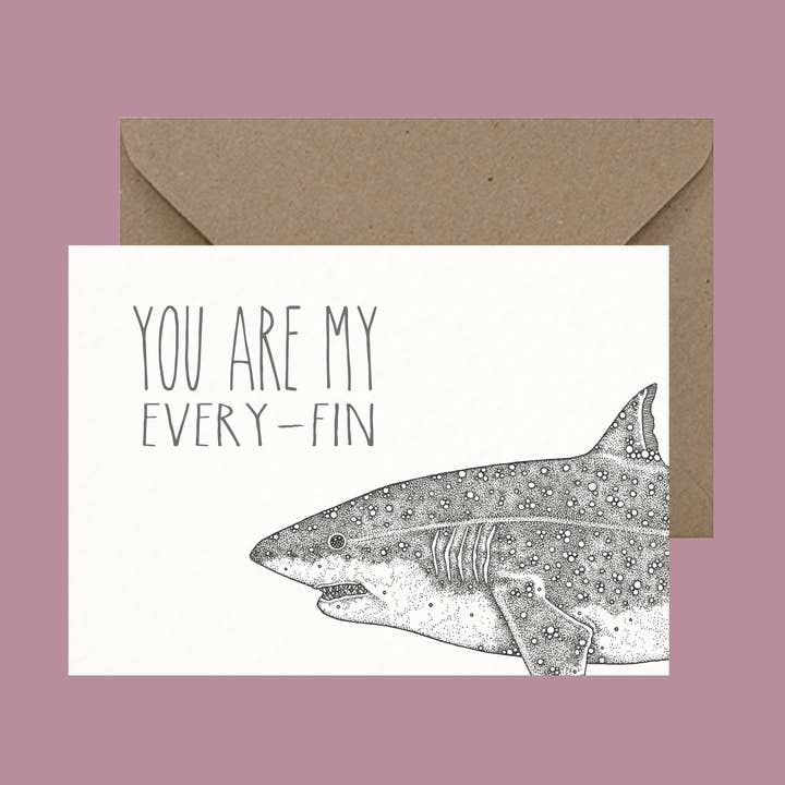 Little Dot Creations - Venta al por mayor Tarjetas de amor - Tarjeta de felicitación con texto en inglés «You Are My Every-Fin»0