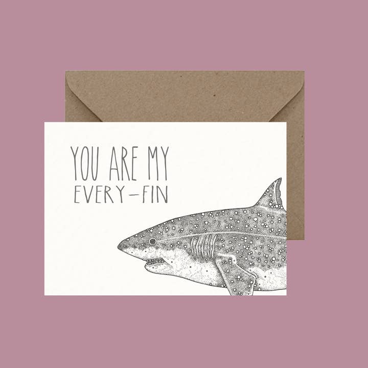 Tarjeta de felicitación con texto en inglés «You Are My Every-Fin» para venta al por mayor de Little Dot Creations