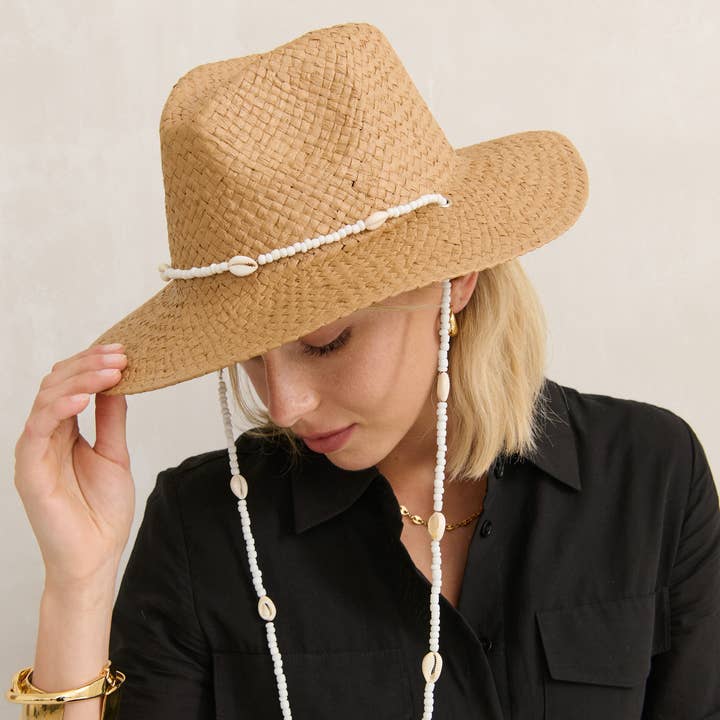 Angels Whisper Accessories - Wholesale Straw Hat - Women's - Seashells Cowboy Summer Hat