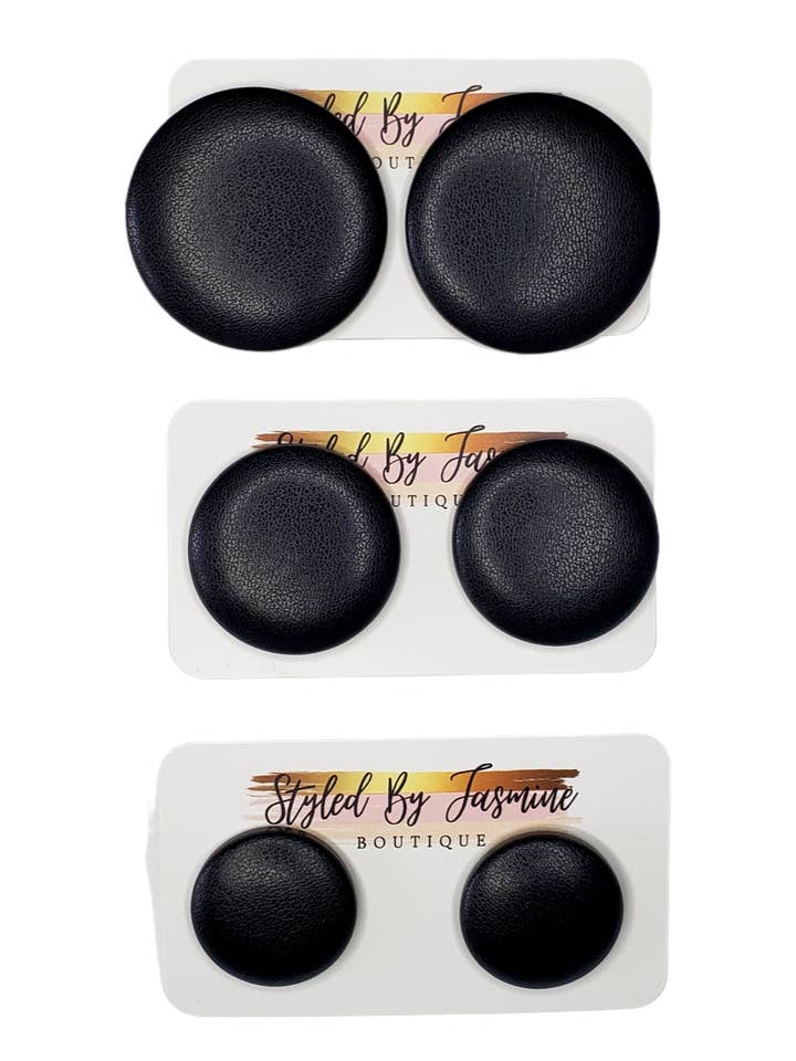 Black Leather Button Earrings for wholesale by Styled By Jasmine Boutique