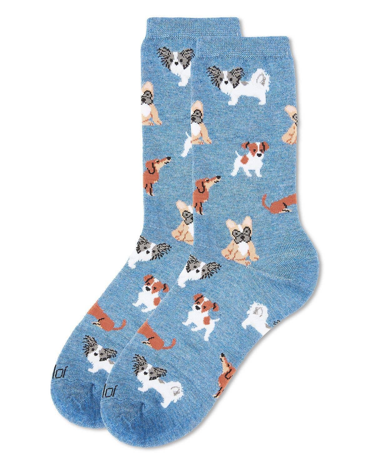 Denim Heather MeMoi They Call it Pupper Love Bamboo Blend Crew Socks for wholesale on Faire2