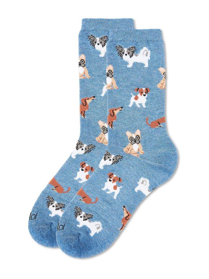 Denim Heather MeMoi They Call it Pupper Love Bamboo Blend Crew Socks for wholesale on Faire2
