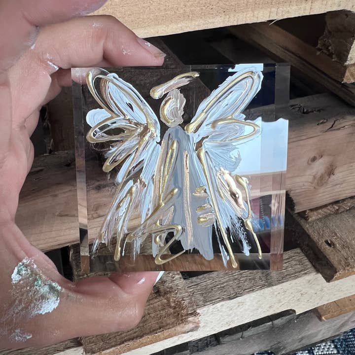 The Painted Petal - Wholesale Decorative Tabletop Object - Neutral Angel Lucite Block