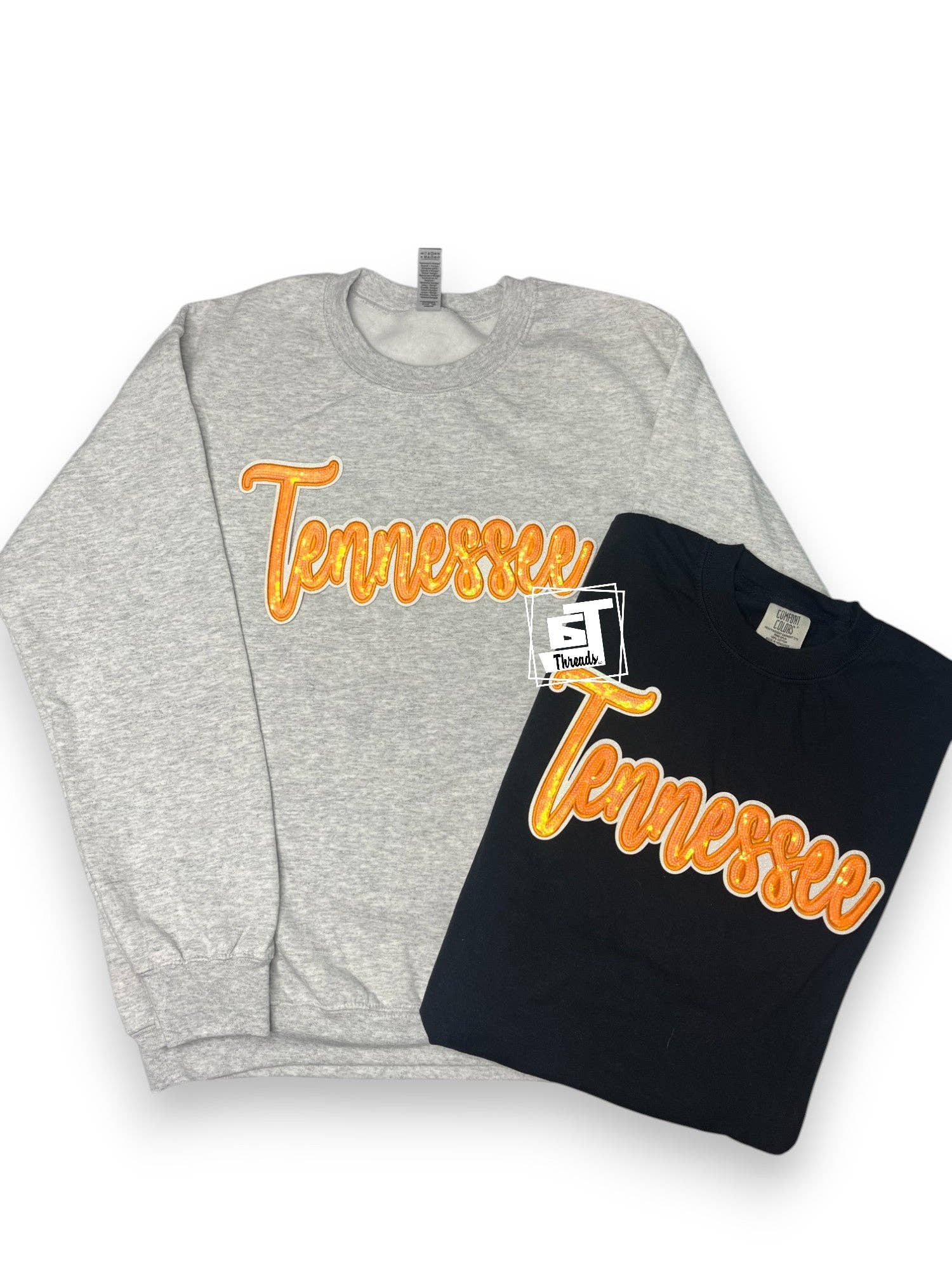 6j Threads LLC - Wholesale Sweatshirt - Women's - Orange Cursive Sequin Tennessee1