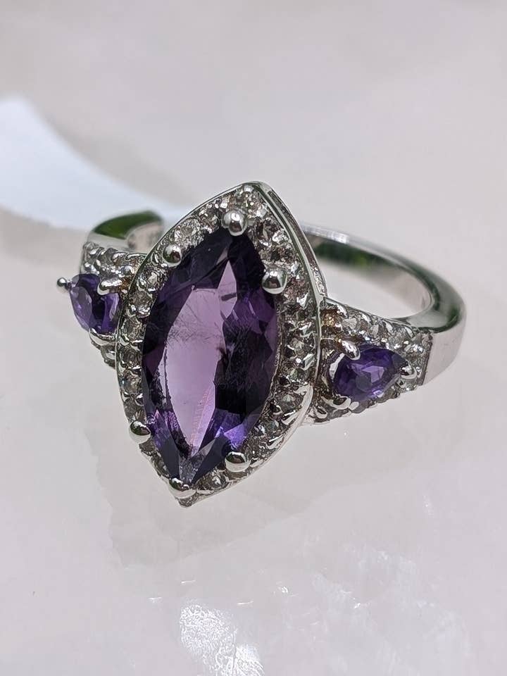 Anillo de plata de ley con amatista marquesa y topacio (talla 7) para venta al por mayor de Moonbeam Healing