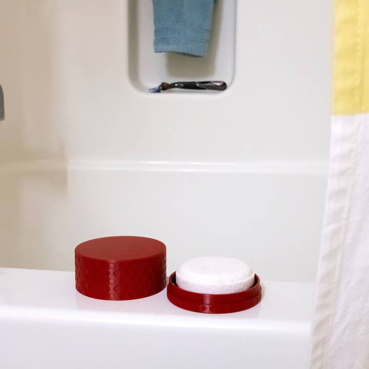 Printed Foundry – Großhandel Badeseifenschale – Reisetauglicher runder Shampoo-Riegelhalter mit Deckel, Seifenspender7