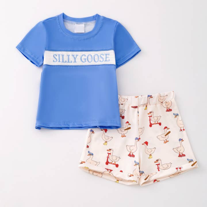 Auraquise - Vente Ensemble haut et short – enfant - Vêtements assortis d'été pour garçons frères avec broderie d'oie farfelue