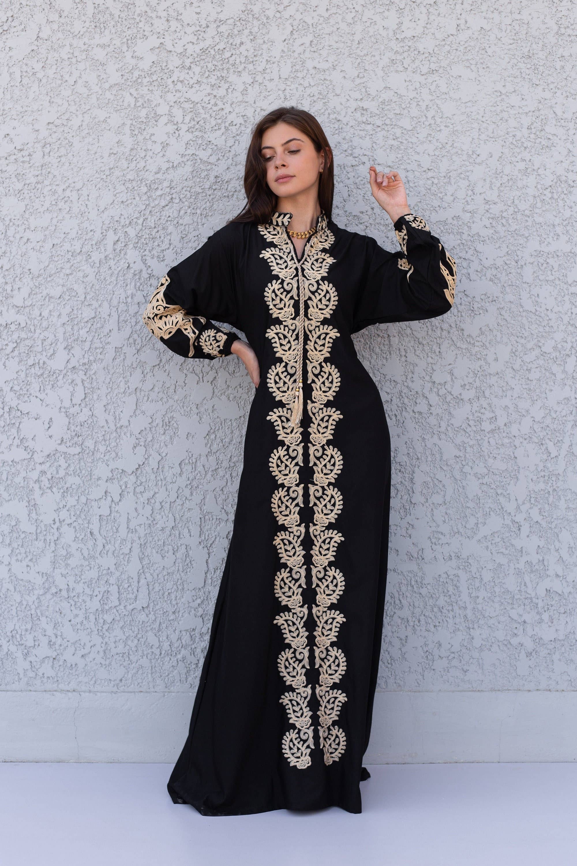 Gipci - Wholesale Kaftan - Women's - Stunning Black Cotton Caftans for Women0