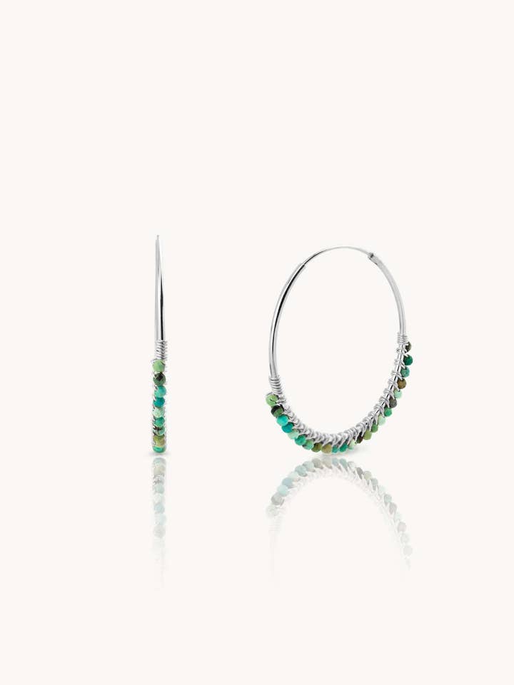 NATURAL TURQUOISE silver hoop for wholesale by Aran Jewels