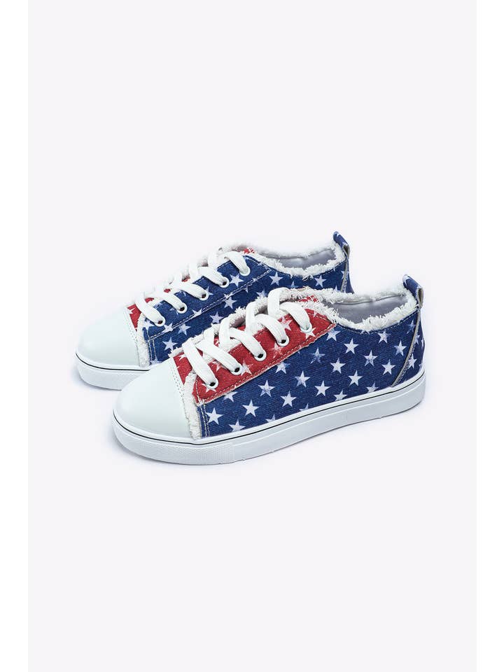 Multicolor American Flag Stars Printed Frayed Detail Lace-up Shoes for wholesale on Faire