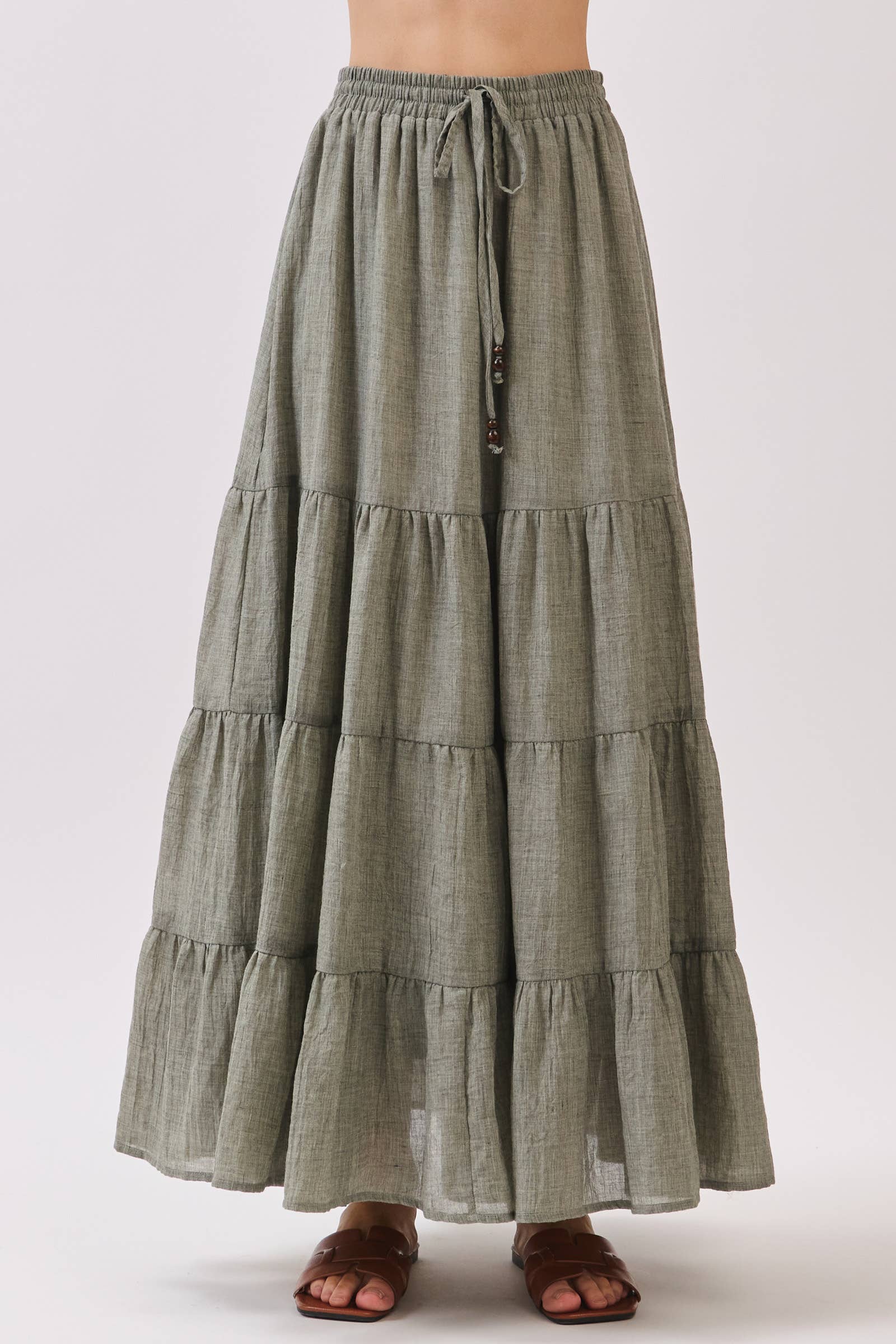 Final Touch - Wholesale Skirt - Women's - Tiered Coconut Tie Detail Maxi Skirt - VS300920