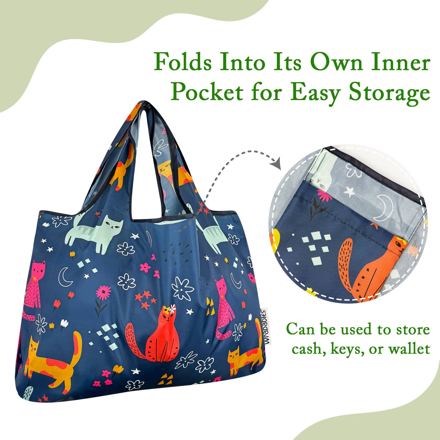 Wrapables.com - Vente Sacs de course/à provisions - Sac de courses réutilisable en nylon grand format Wrapables48