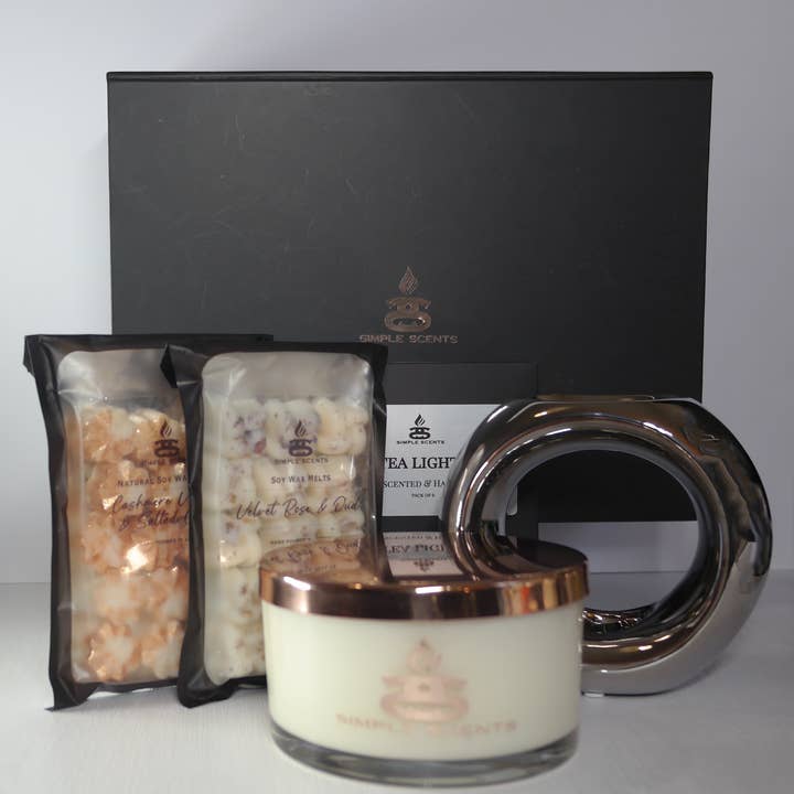 Simple Scents by Simpleness Collection – Großhandel Kerze im Glas / gefüllte Kerze – Simple Scents Erlebnis Opulenz Kerze, Wachs-Schmelz & Oslo Wachs-Brenner Geschenkset5