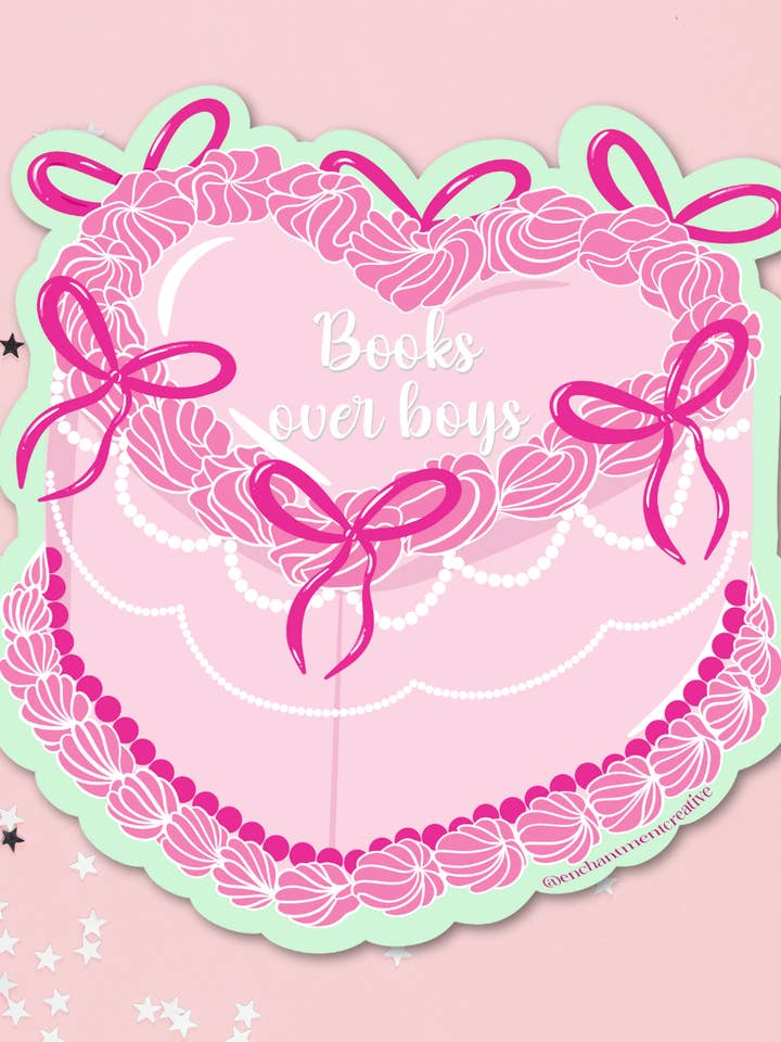 Books Over Boys Heart Cake Sticker for wholesale by Enchantment Creative, LLC