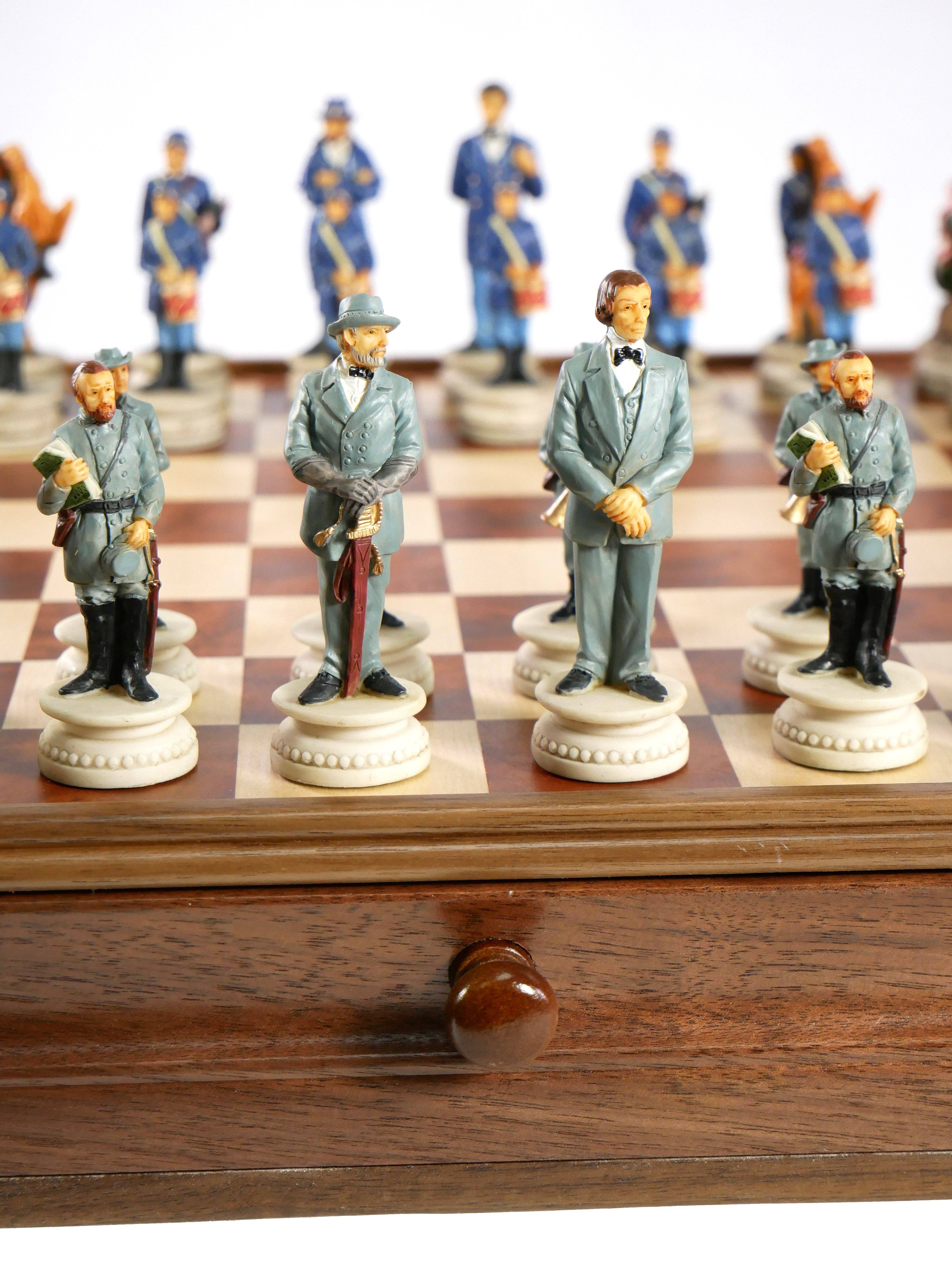 WorldWise Imports - Wholesale Board Game - Chess Set - Civil War Resin Chessmen on Walnut/Maple Chest3