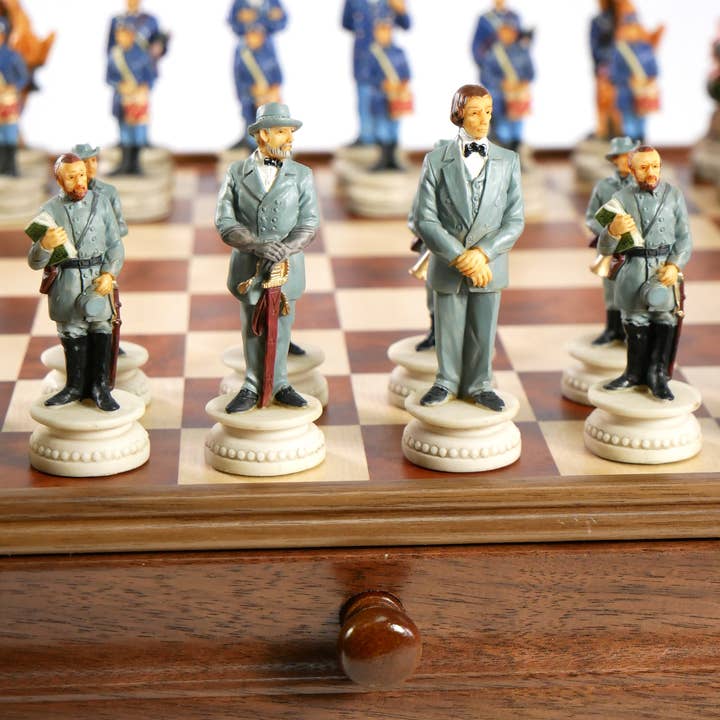 WorldWise Imports - Wholesale Board Game - Chess Set - Civil War Resin Chessmen on Walnut/Maple Chest3