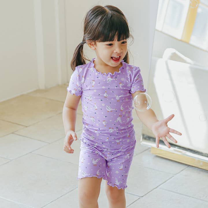 Shirring Purple Duck Viscose Short Sleeve PJs for wholesale by Vaenait Baby