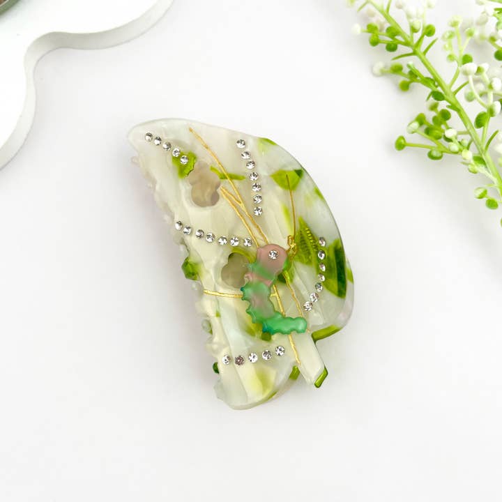 mildstyles - Wholesale Hair Clip - Women's - Summer Cute Caterpillar Leaf Rhinestone Hair Claw Clip