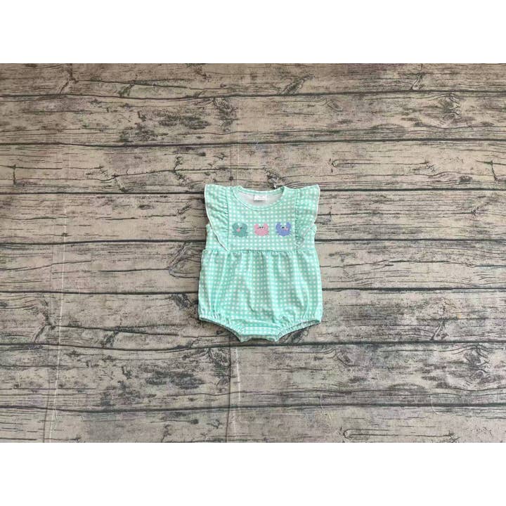 Aier Wholesale - Wholesale Bodysuit (Non-Footed) - Baby - Embroidery Baby Infant Girls Green Checkered Crabs Rompers