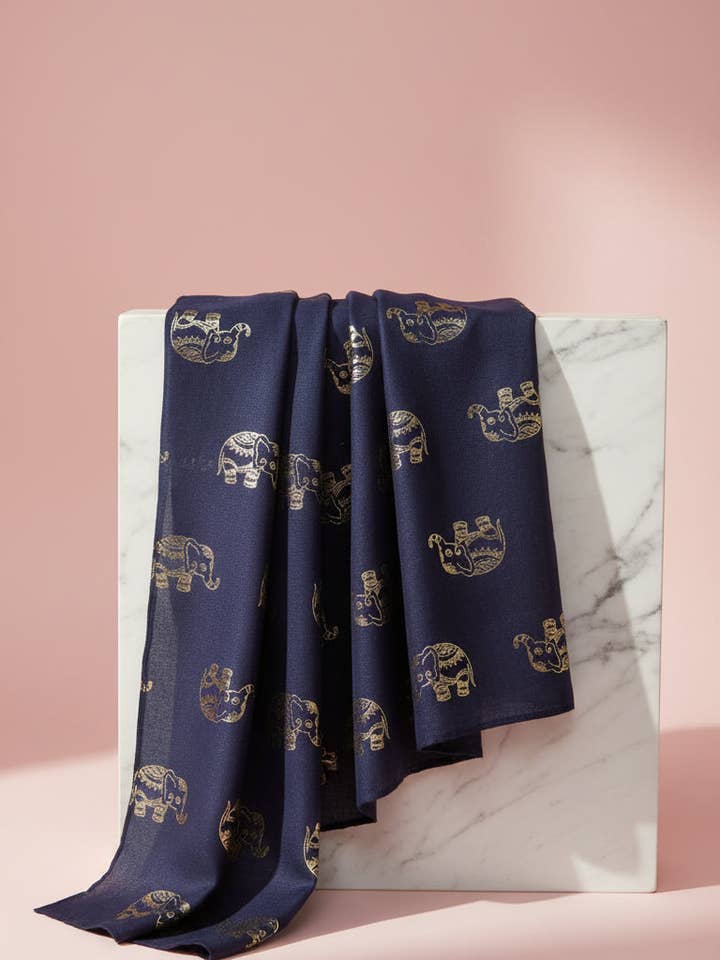 Elephant Shimmer Gold Foil Scarf Pack of 12 for wholesale by Arya Jewellery Wholesale