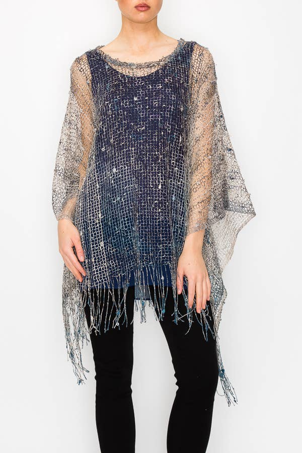 Marine MESH MET PAILLETTEN PONCHO TOP-Y62 BG/DONKERBLAUW voor groothandel op Faire3