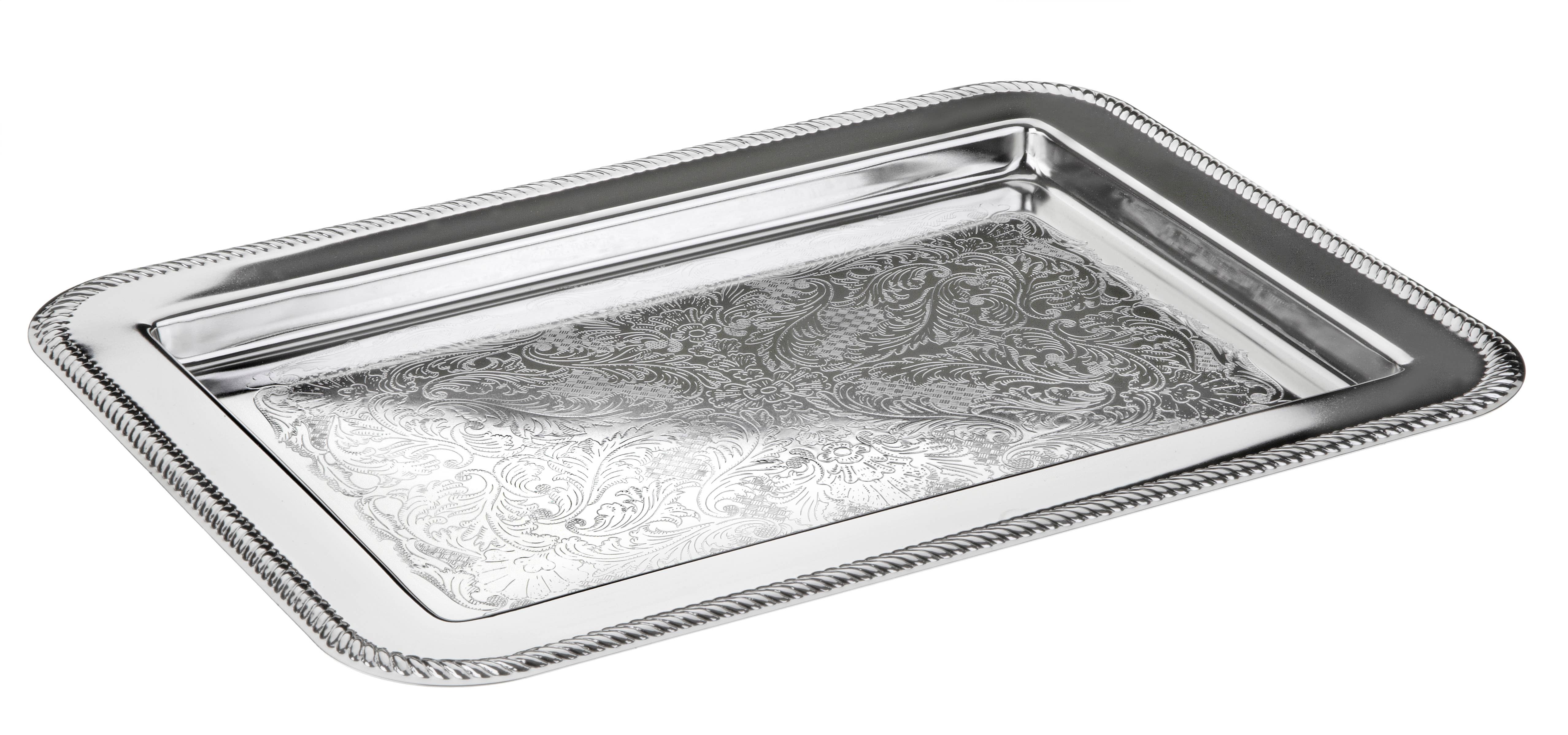 Corbell Silver - Venta al por mayor Bandejas decorativas - Bandeja rectangular Queen Anne de 7/7 pulgadas de alto x 9 7/8 pulgadas de ancho x 13 1/2 pulgadas de largo chapada en plata inglesa (resistente al deslustre). NÚMERO DE SKU: 0/6977.0