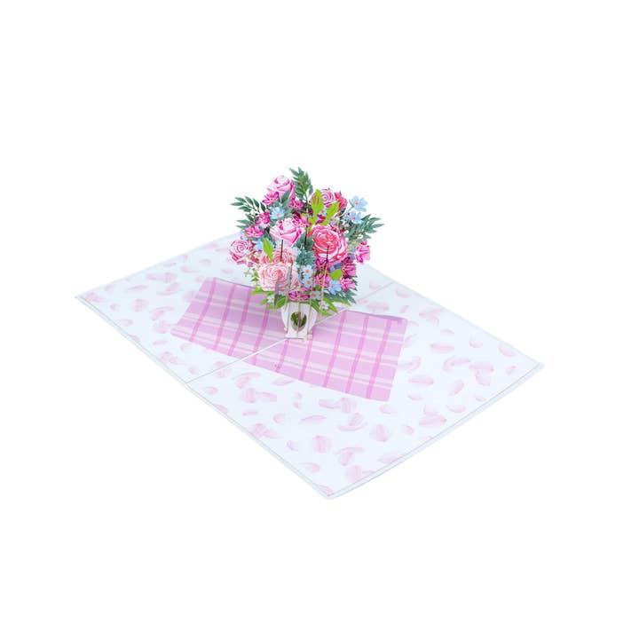 Mixed Pink Roses In Vase - 3D Pop Up Abra Card for wholesale by Abra Cards