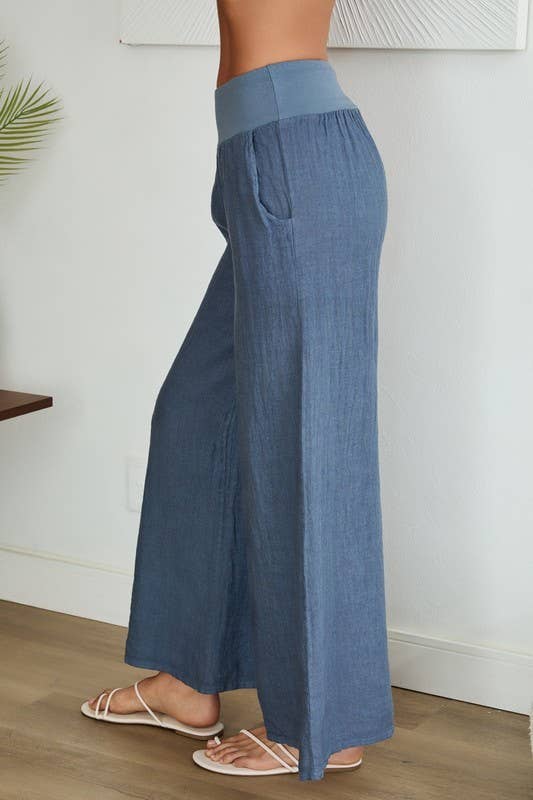 VENTI6 - Wholesale Pants - Women's - SOLID LINEN STRETCH WAISTBAND PANTS (8730-SOLID)19