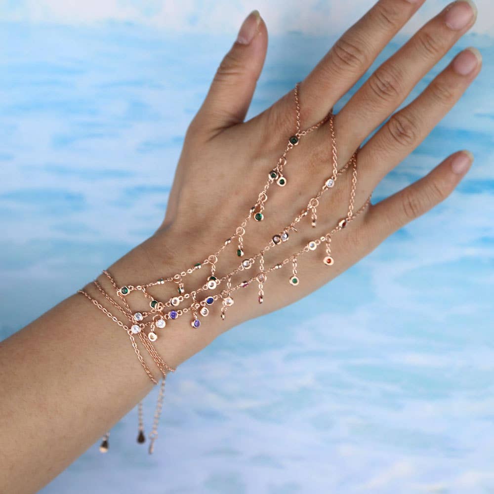 HoopLa - Vente Parures de bijoux - Chaîne de main en argent sterling avec bague et bracelet à cristaux8