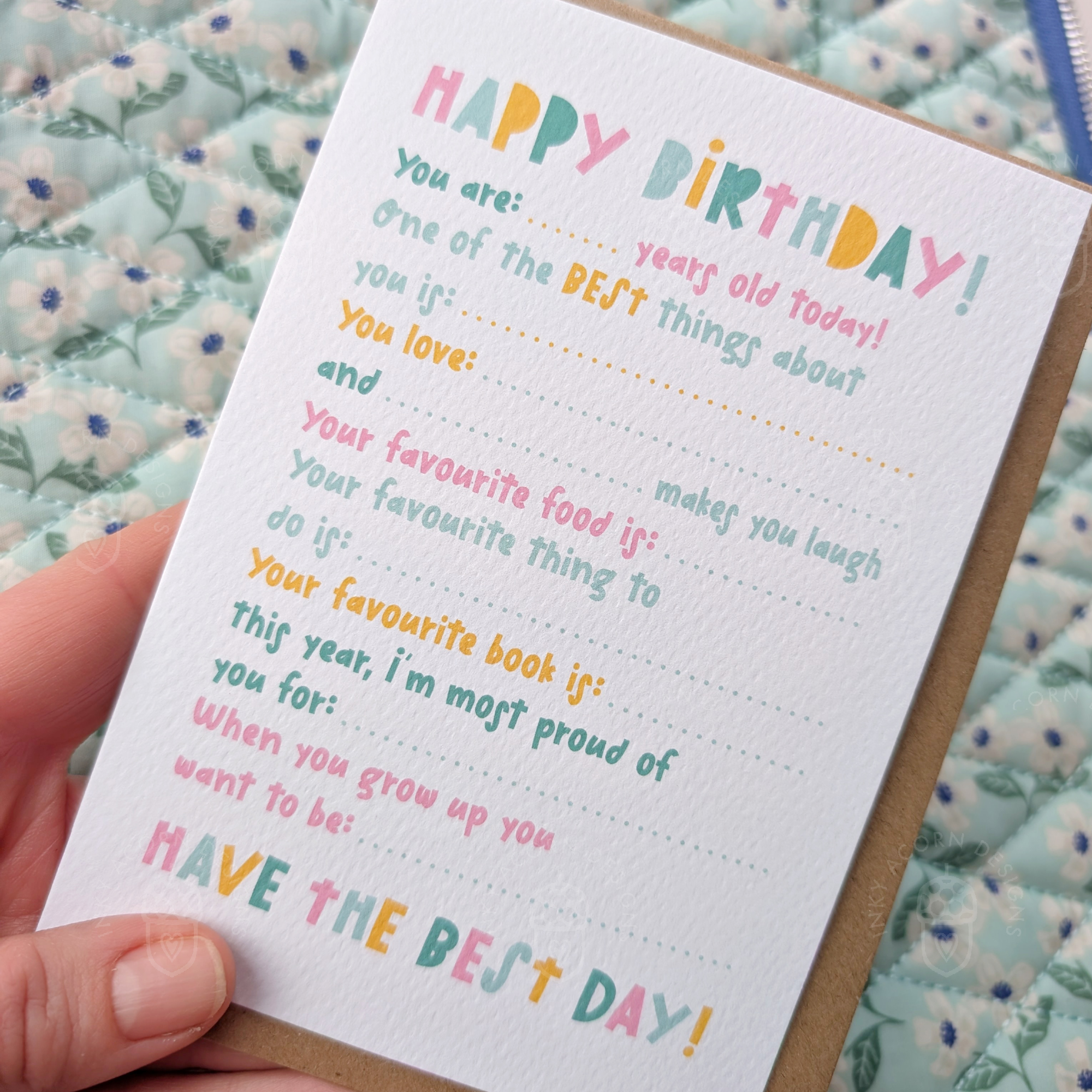 Inky Acorn Designs - Wholesale Birthday Card - Fill in the Blanks Children's Birthday Card2