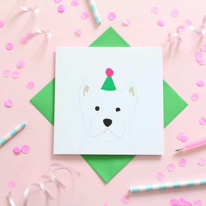 Heather Alstead Design Ltd – wholesale Birthday card – Westie- Dog Birthday cards