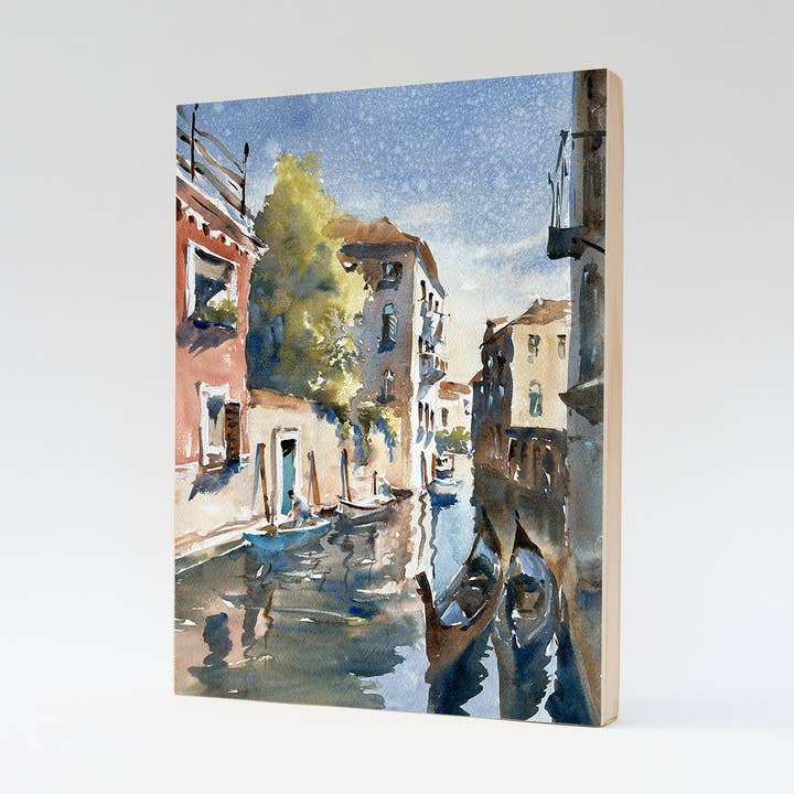 Holzschnitt-Wandbild „Zwei Gondeln“ für den Großhandel von Ina Xi Watercolor