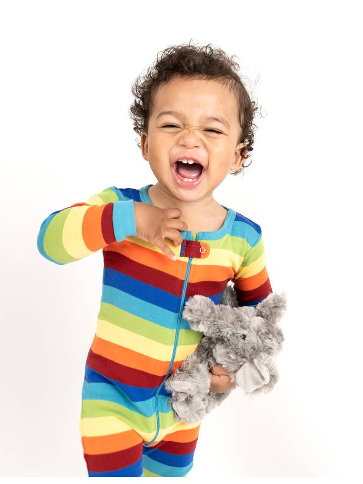 Leveret Pajamas – Großhandel Schlafanzug – Baby – Baby-Fußpyjama aus Baumwolle mit Herz- und Regenbogenmuster, Valentinstag14