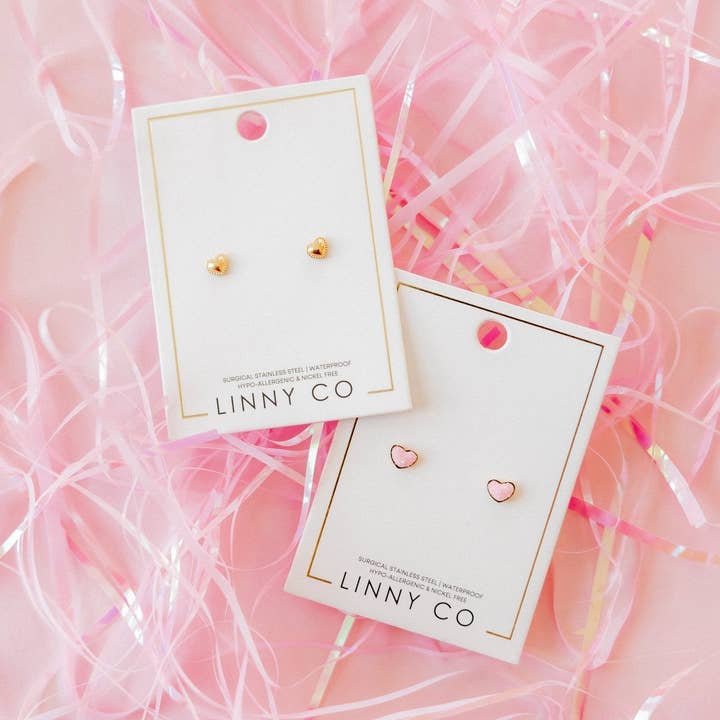 LINNY CO - Wholesale Stud/Post Earrings - Screwback Stud Earrings - Nora Heart Pink17