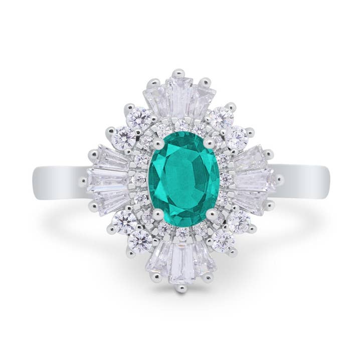 Art Deco Vintage Oval Halo Simulated Paraiba Tourmaline CZ Wedding Ring for wholesale by Blue Apple Imports