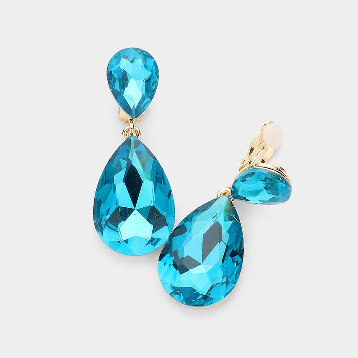 Sensibling Corp. - Wholesale Clip-On Earrings - Glass Crystal Double Teardrop Clip on Evening Earrings