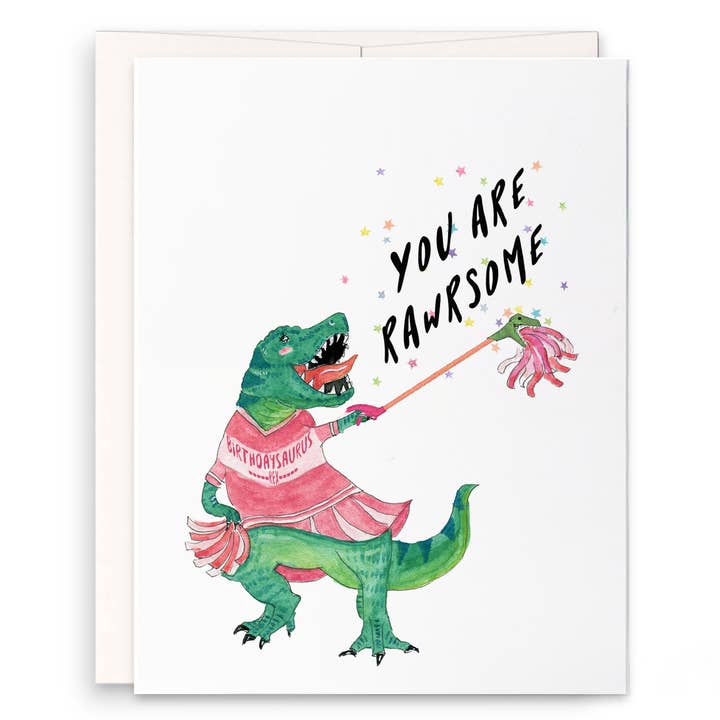 Dinosaur Cheerleader - Funny Encouragement Card for wholesale by Liyana Studio